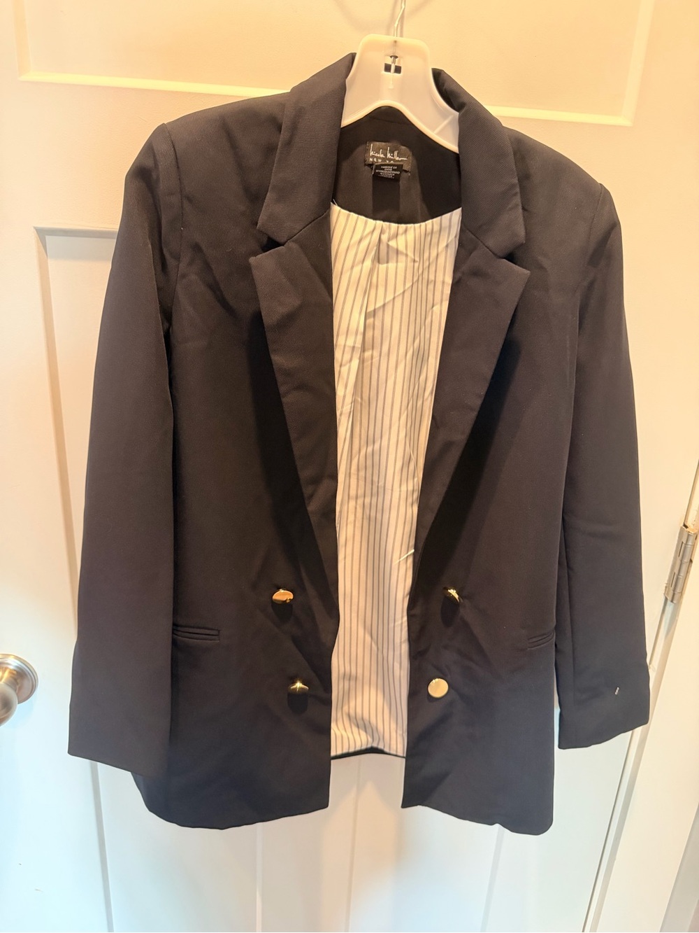 Nicole Miller New York Black Double Breasted Gold Button Blazer XS
